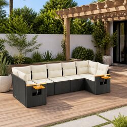 7 Piece Black Garden Sofa Set