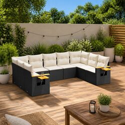 Compact and Stylish 9 Piece Outdoor Sofa Set with Cushions