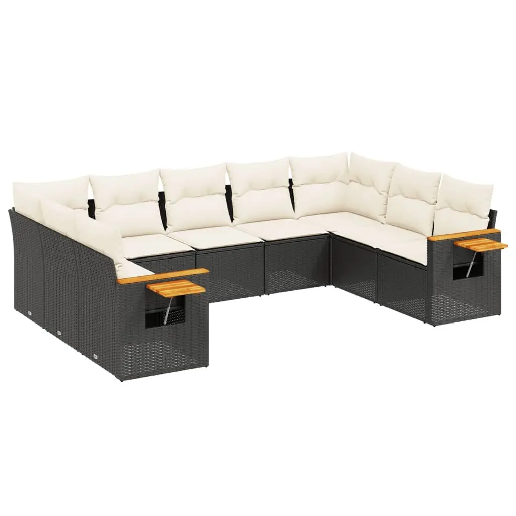 9 Piece Garden Sofa Set with Cushions Black Outdoor Furniture Patio Sectional