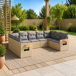Concise Modular 9 Piece Garden Sofa Set in Beige