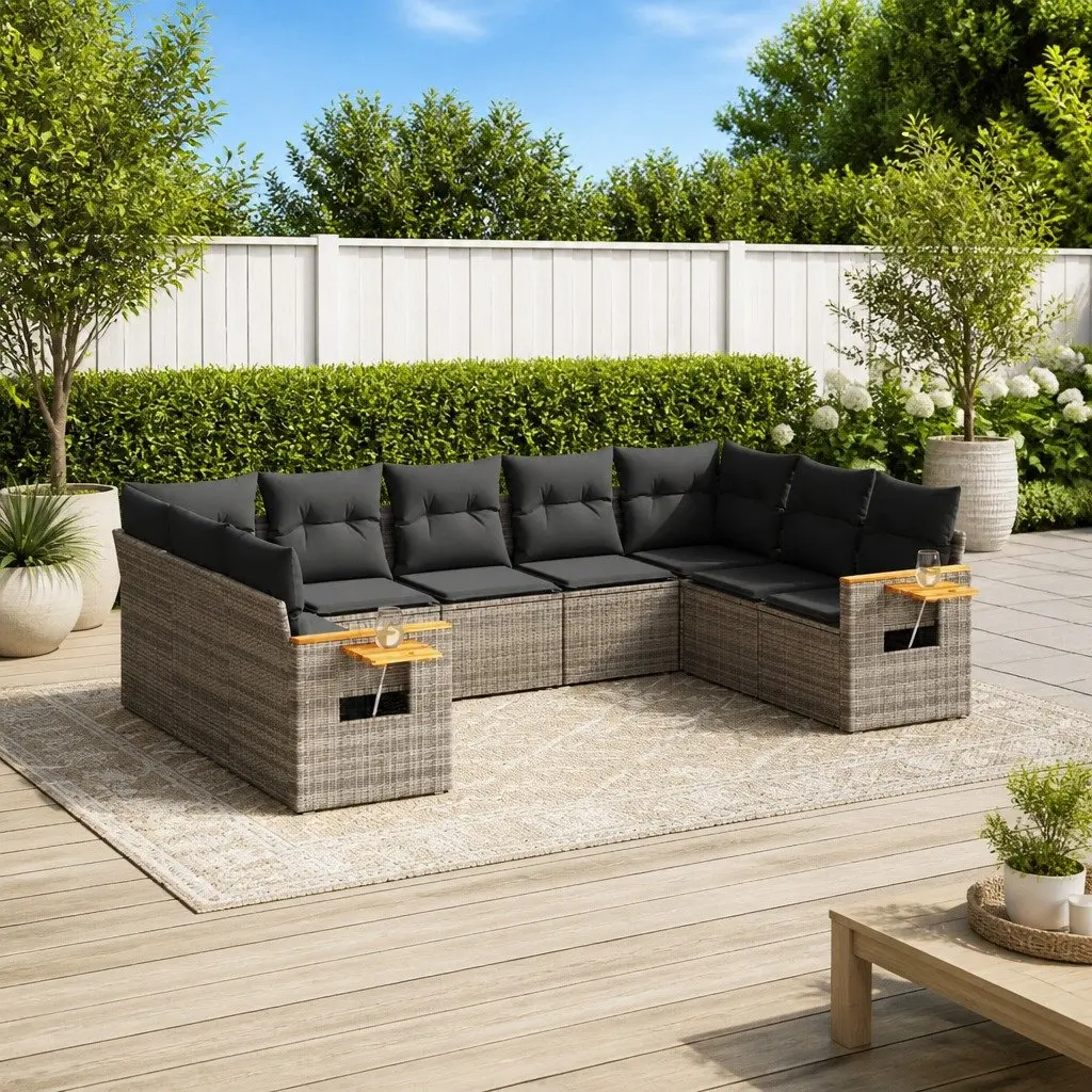 Garden Sofa Set Grey 9 Piece Modular Outdoor Furniture with Foldable Side Table