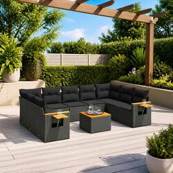 Garden Sofa Set 10 Piece Outdoor Furniture Patio Black Poly Rattan Modular