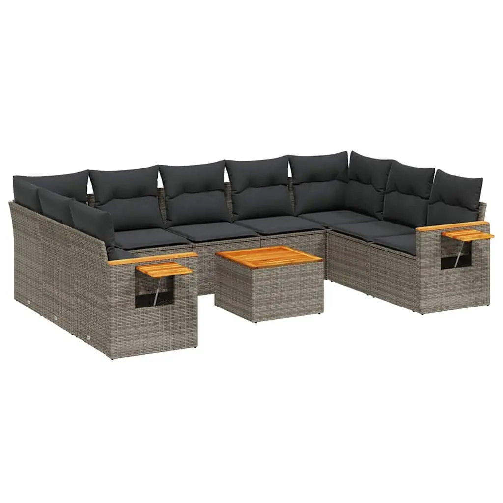 Garden Sofa Set 10 Piece Outdoor Furniture Grey Poly Rattan Modular Patio
