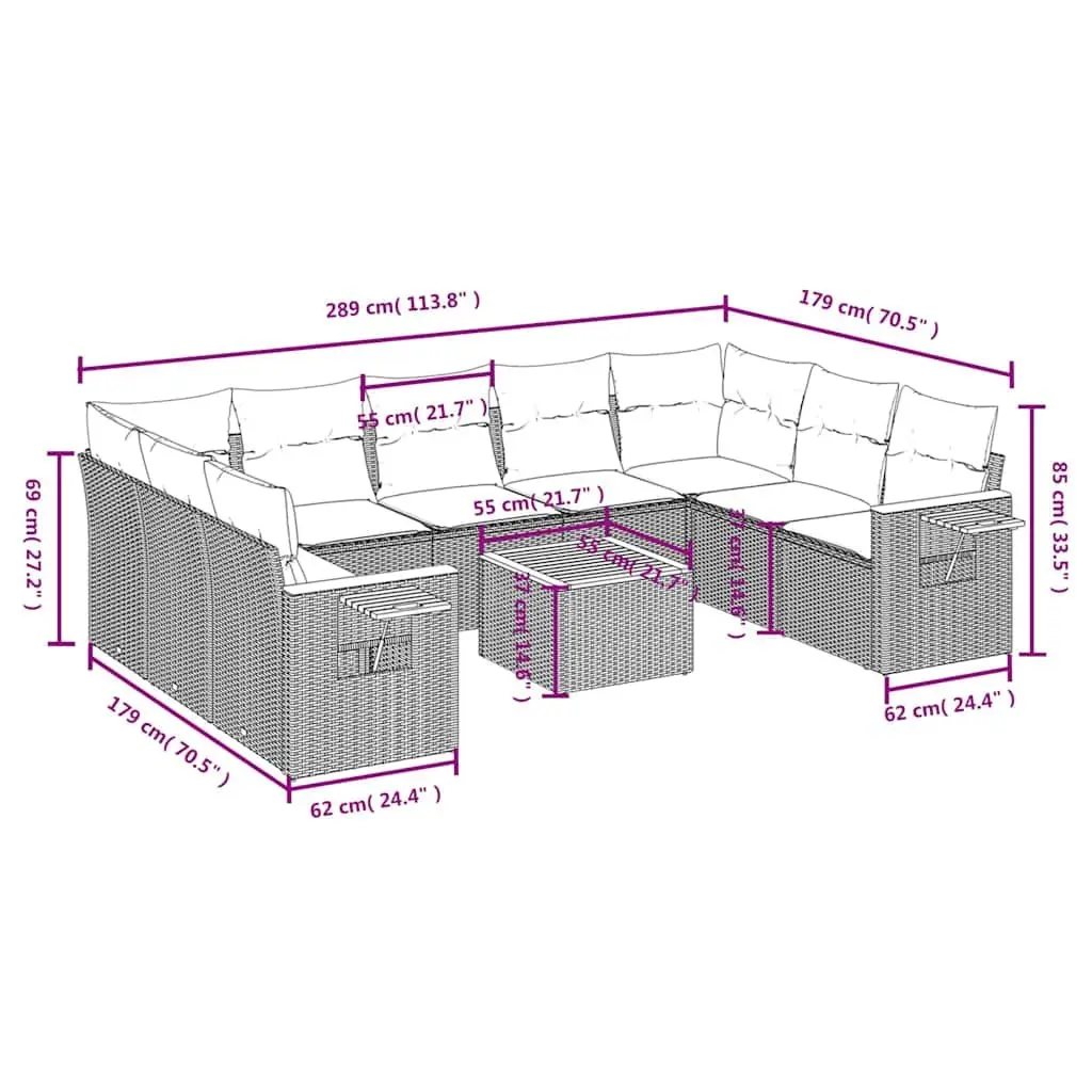 Garden Sofa Set 10 Piece Outdoor Furniture Grey Poly Rattan Modular Patio