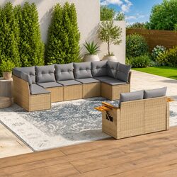 Garden Sofa Set 9 Piece Outdoor Furniture Patio Beige Poly Rattan Modular