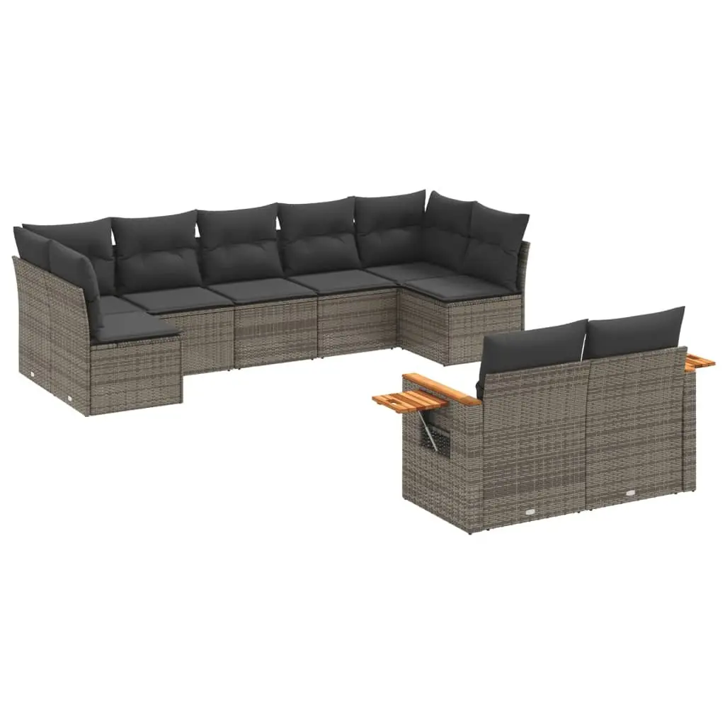 Garden Sofa Set Grey 9 Piece Outdoor Furniture Poly Rattan with Cushions