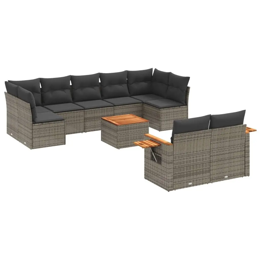Garden Sofa Set 10 Piece Outdoor Furniture Grey Poly Rattan Patio Lounge with