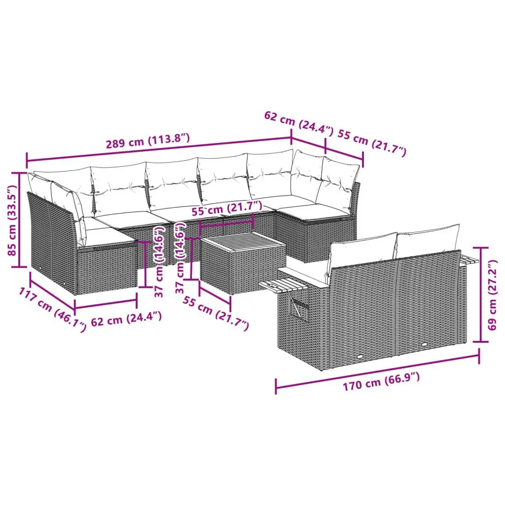 Garden Sofa Set 10 Piece Outdoor Furniture Grey Poly Rattan Patio Lounge with