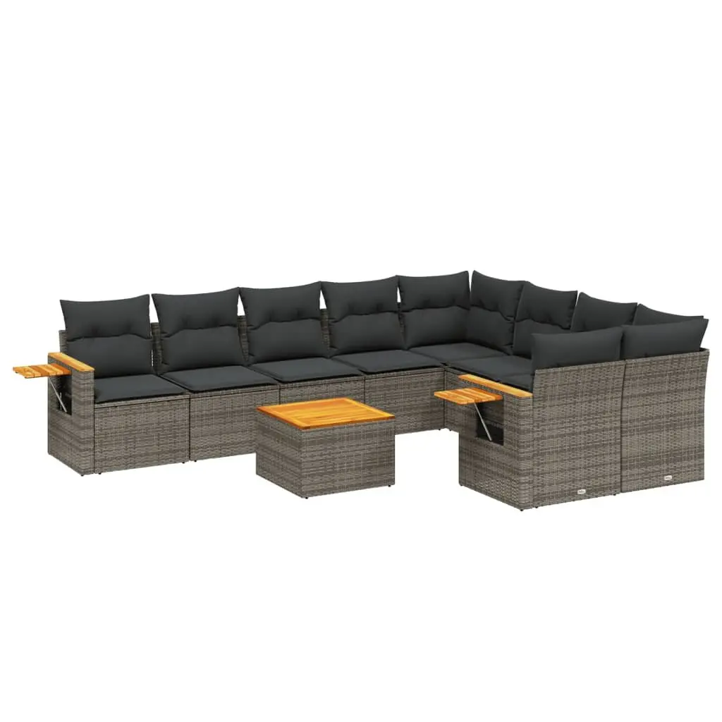 Garden Sofa Set Grey 10 Piece Outdoor Furniture Poly Rattan with Cushions