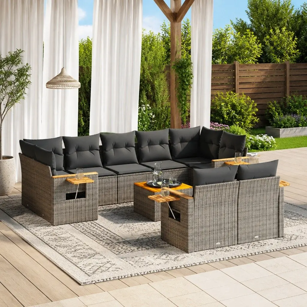 Garden Sofa Set Grey 10 Piece Modular Outdoor Furniture with Cushions
