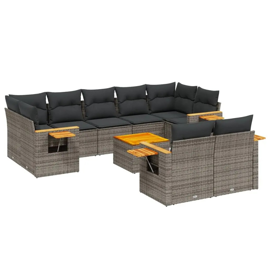 Garden Sofa Set Grey 10 Piece Modular Outdoor Furniture with Cushions