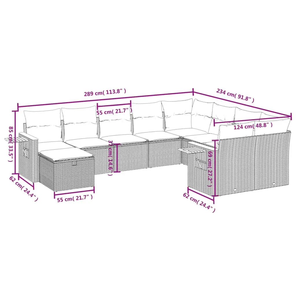 Garden Sofa Set Grey 10 Piece Modular Outdoor Furniture with Cushions