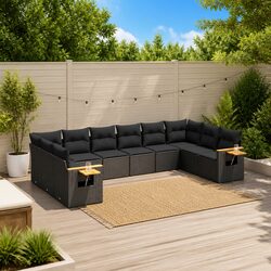 Sleek 10 Piece Outdoor Sofa Set in Black Rattan