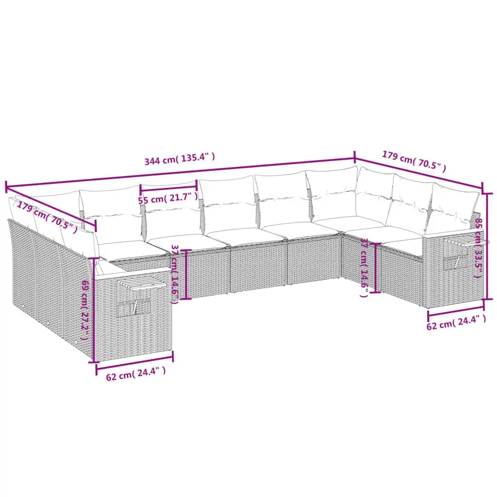 10-Piece Modular Garden Sofa Set with Easy Care Cushions