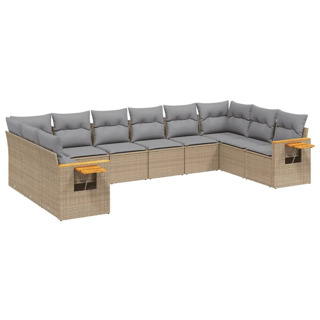 Garden Sofa Set 10 Piece Outdoor Furniture Patio Beige Rattan Modular with