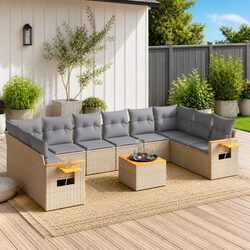 Garden Sofa Set 11 Piece Outdoor Furniture Patio Beige Poly Rattan with Cushions