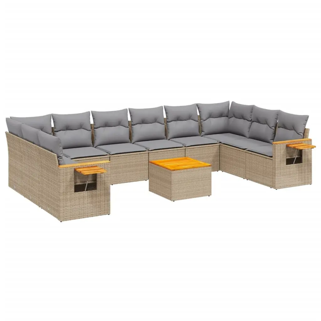 Garden Sofa Set 11 Piece Outdoor Furniture Patio Beige Poly Rattan with Cushions
