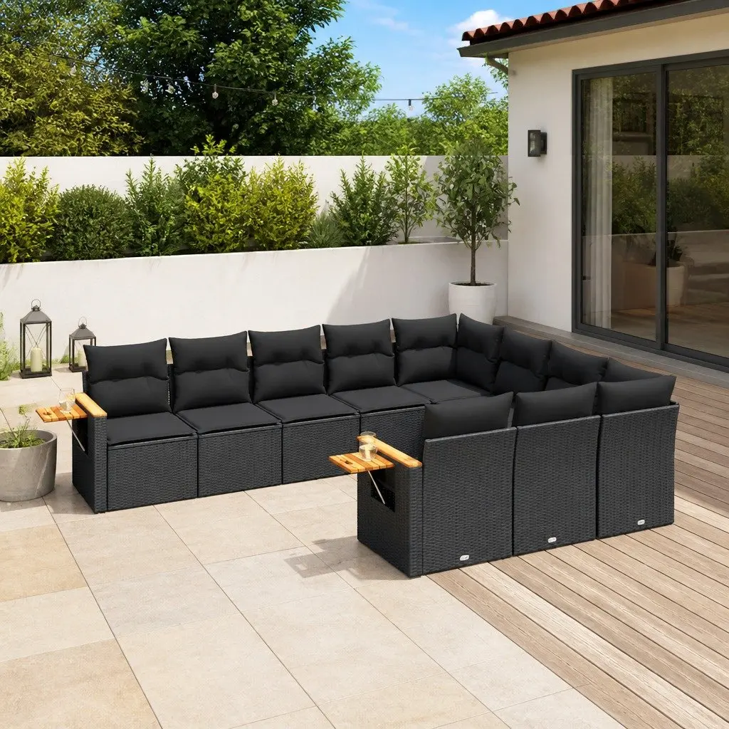 Garden Sofa Set Black 10 Piece Modular Outdoor Furniture with Removable Cushions