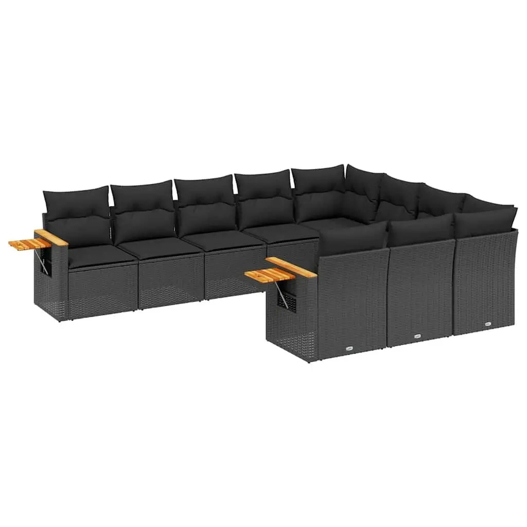 Garden Sofa Set Black 10 Piece Modular Outdoor Furniture with Removable Cushions