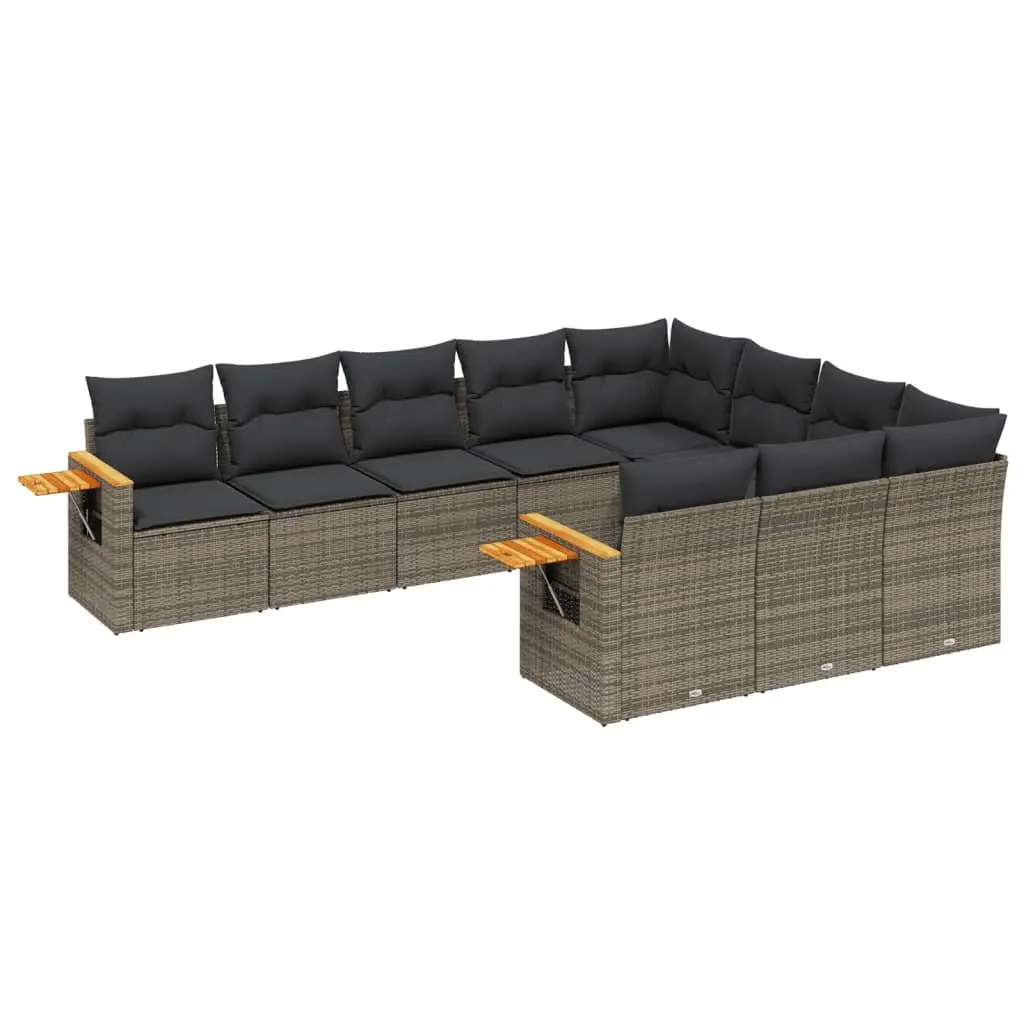 Garden Sofa Set Grey 10 Piece Modular Outdoor Furniture with Foldable Side Table