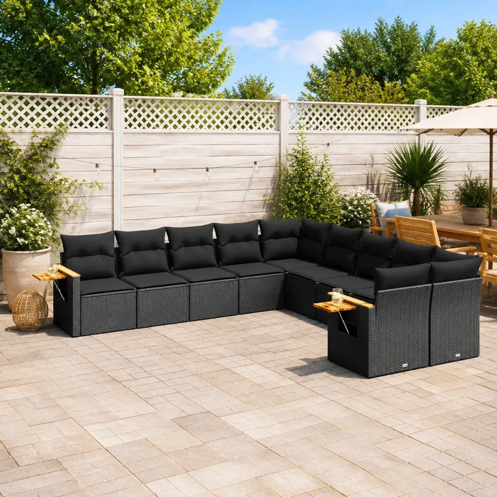 Garden Sofa Set 10 Piece Outdoor Furniture Patio Rattan Black Modular Cushions