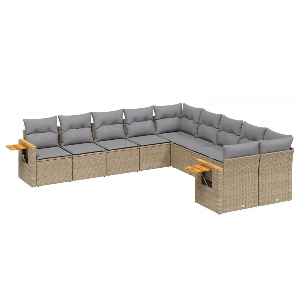 Garden Sofa Set 10 Piece Outdoor Patio Furniture Beige Poly Rattan Modular