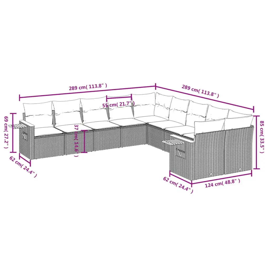 Garden Sofa Set 10 Piece Outdoor Patio Furniture Beige Poly Rattan Modular