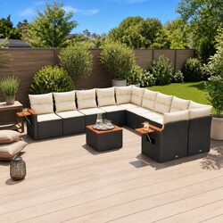 Garden Sofa Set 11 Piece Outdoor Furniture Black Poly Rattan Patio Lounge with