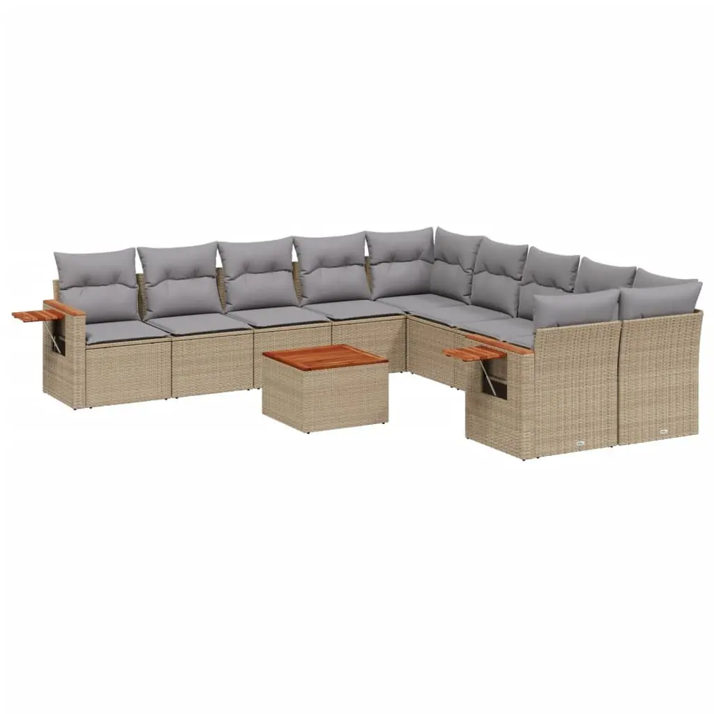 Garden Sofa Set 11 Piece Outdoor Furniture Beige Poly Rattan Patio Lounge