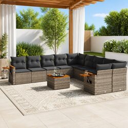 Garden Sofa Set 11 Piece Outdoor Furniture Grey Poly Rattan Cushions Patio