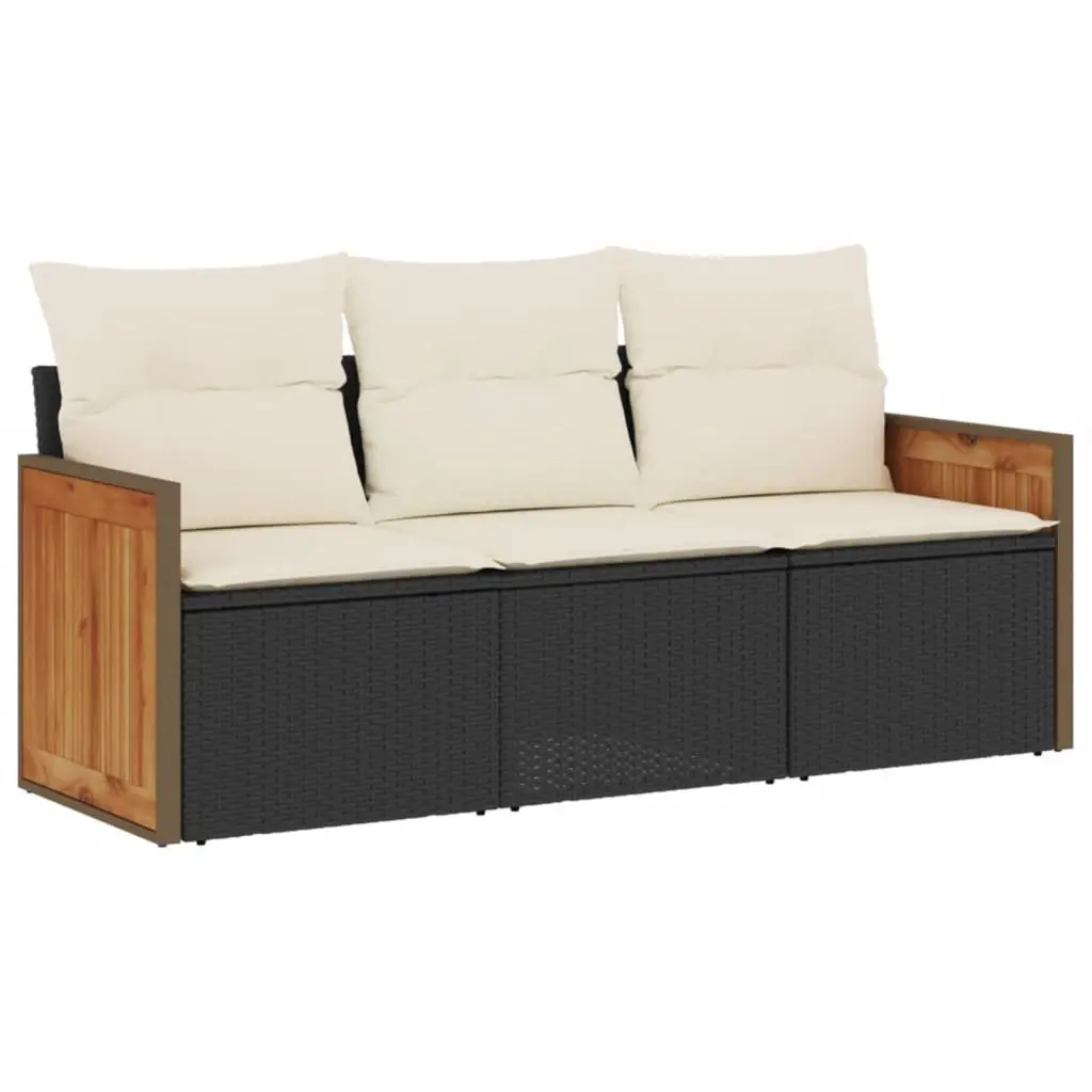 3 Piece Outdoor Garden Sofa Set with Cushions Black Poly Rattan Patio Furniture