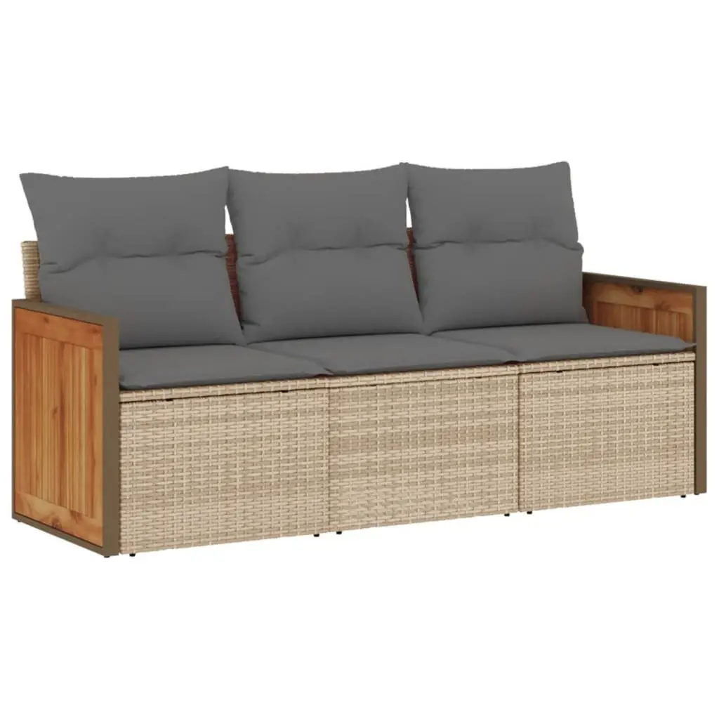 3 Piece Garden Sofa Set Beige PE Rattan Outdoor Patio Furniture with Cushions