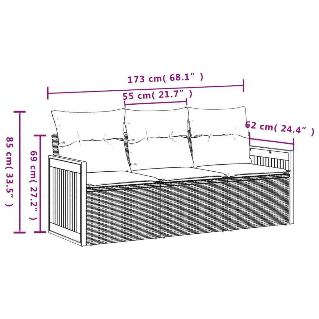 3 Piece Garden Sofa Set Beige PE Rattan Outdoor Patio Furniture with Cushions