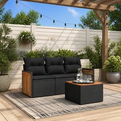4-Piece Outdoor Sofa Set with Cushions — Black