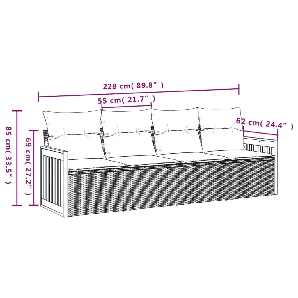 Garden Sofa Set 4 Piece Outdoor Furniture Patio Black Cushions Modular Reclining