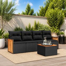 Concise Black Poly Rattan 5 Piece Sofa Set