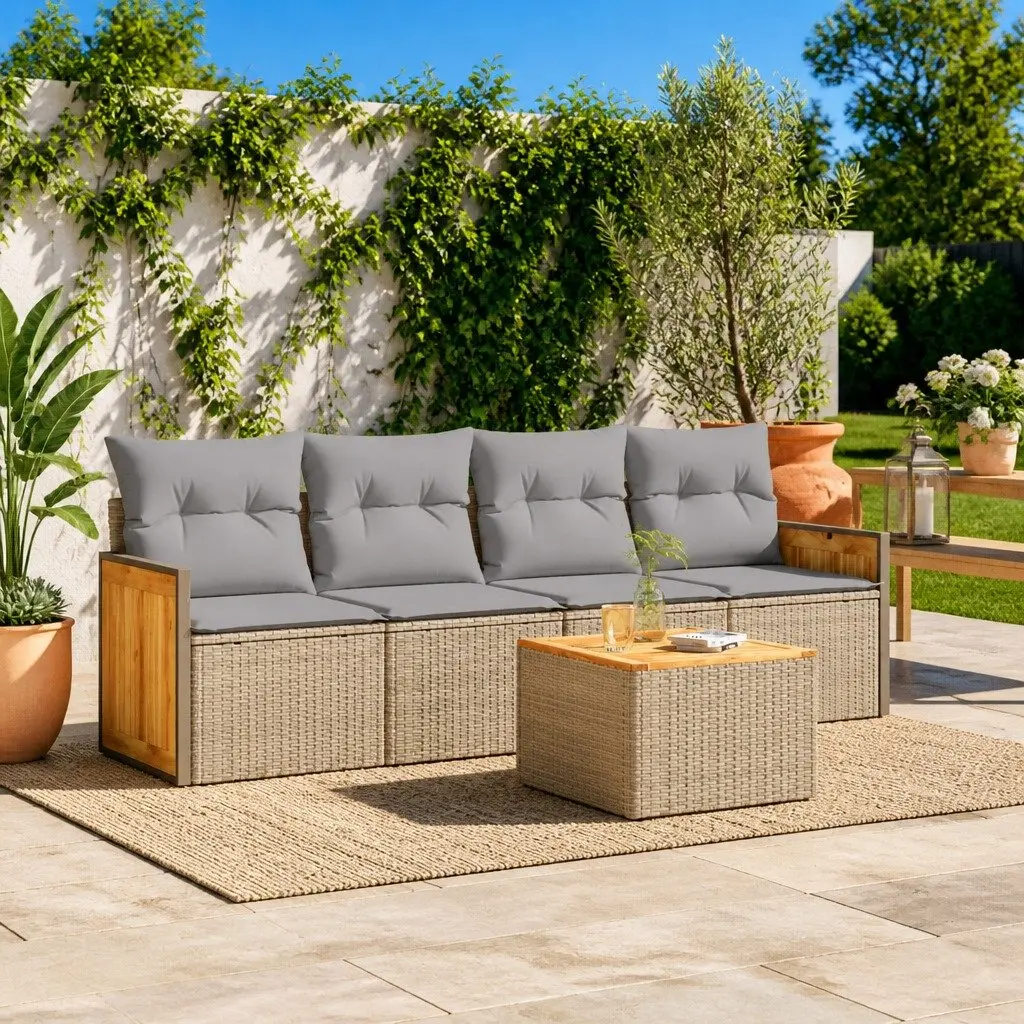 5 Piece Garden Sofa Set with Lightweight Rattan