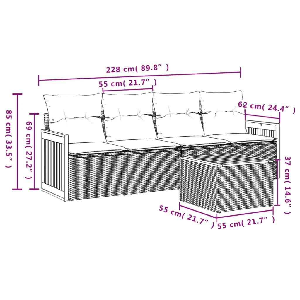 5 Piece Garden Sofa Set with Lightweight Rattan