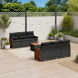 Compact 7-Piece Black Rattan Sofa Set for Outdoors