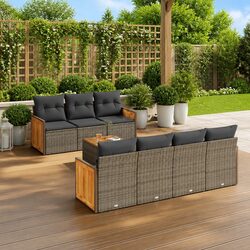 Garden Sofa Set 8 Piece Outdoor Furniture Grey Poly Rattan with Cushions Patio