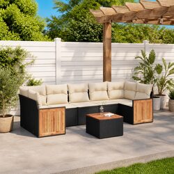 Concise 8-Piece Black Garden Sofa Set with Cushions