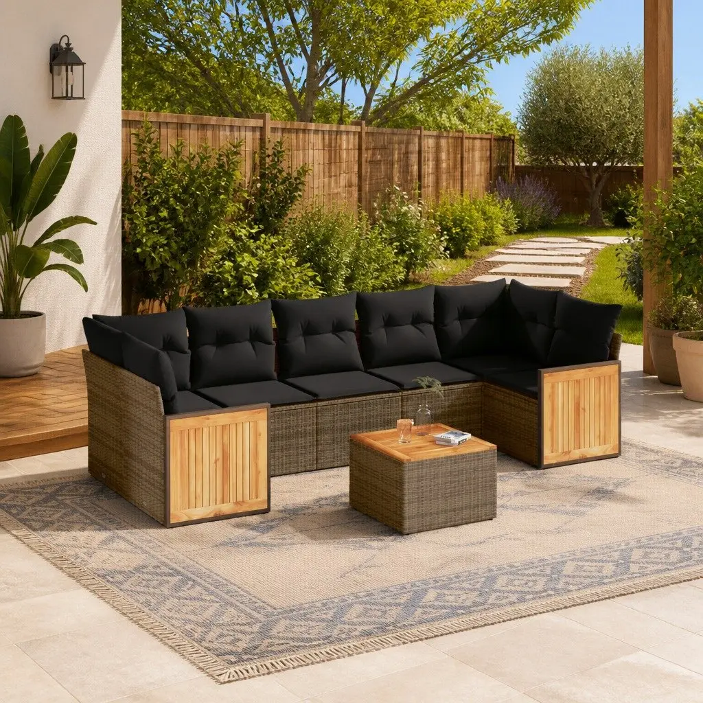 Garden Sofa Set Grey 8 Piece Outdoor Patio Furniture Modular with Cushions