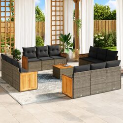 Garden Sofa Set 13 Piece Outdoor Furniture with Cushions Grey Rattan Patio