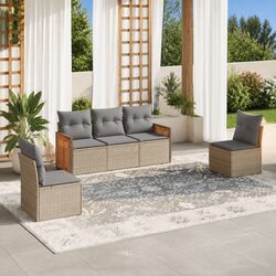 Compact 5 Piece Beige Rattan Sofa Set for Outdoors