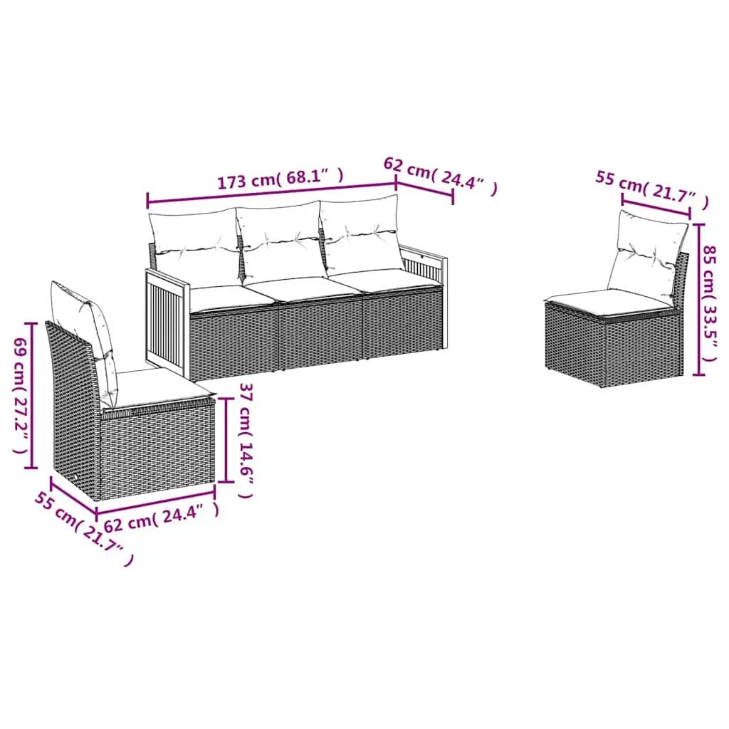 Garden Sofa Set 5 Piece Outdoor Furniture Lounge with Cushions Beige Rattan