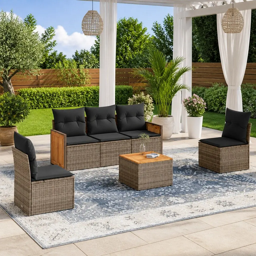 6 Piece Garden Sofa Set with Cushions Grey Outdoor Patio Furniture Modular