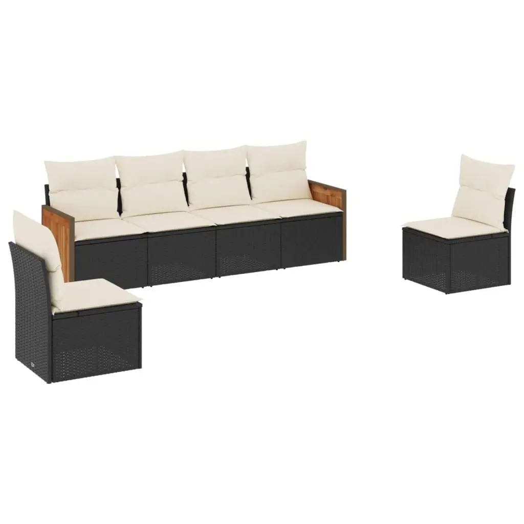 Garden Sofa Set Black 6 Piece Modular Outdoor Furniture with Padded Cushions
