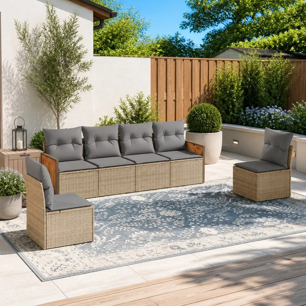 Outdoor Garden Sofa Set 6 Piece Modular Patio Furniture with Cushions Beige