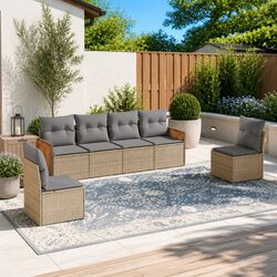 Outdoor Garden Sofa Set 6 Piece Modular Patio Furniture with Cushions Beige