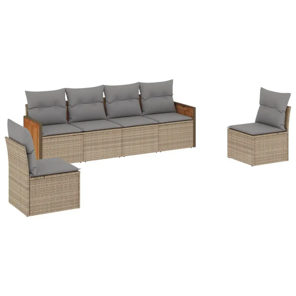 Outdoor Garden Sofa Set 6 Piece Modular Patio Furniture with Cushions Beige